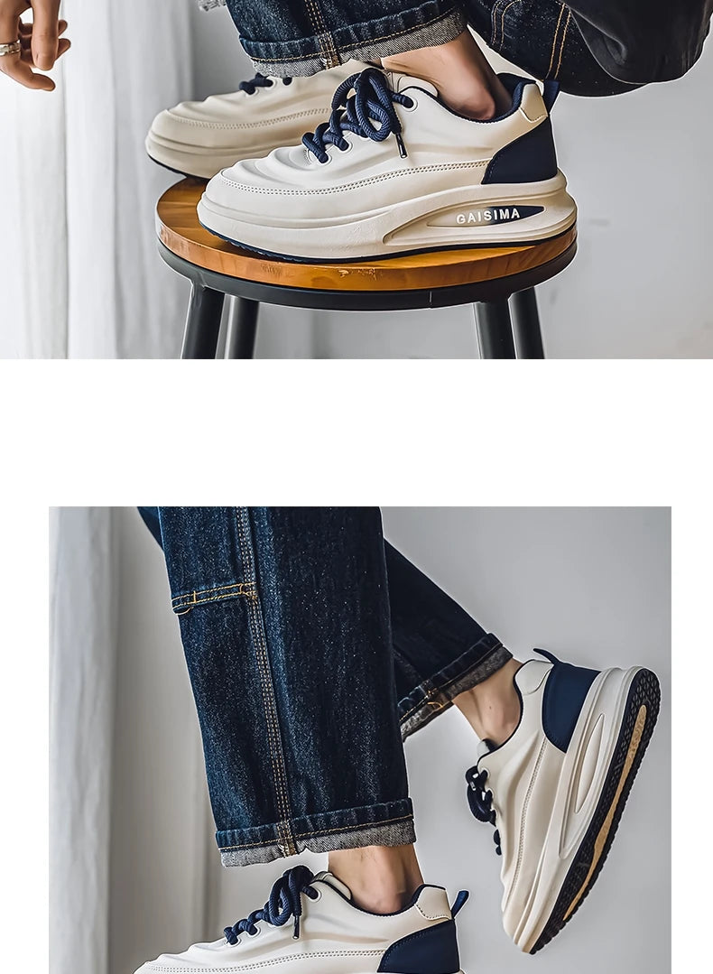 2024 New Four Seasons Leisure Sports Leather Men's Daddy Shoes Fashion Comfortable Sports Leisure Shoes Thick Sole Sneakers