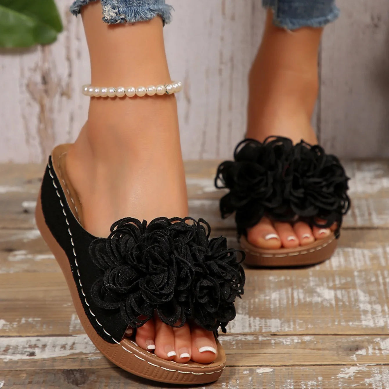 Women Wedges Slippers 2025 New Summer Sandals Slip on Fashion Woman Shoes Comfortable Flower Platform Slippers Slides Women - Premium Kiosk