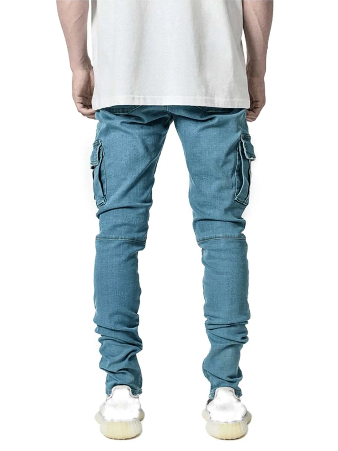 Fashion New Men's Denim Cargo Pants Multi-pockets Design Solid Slim Jeans Men Street Elastic Cowboy Trousers Daily Wear Joggers