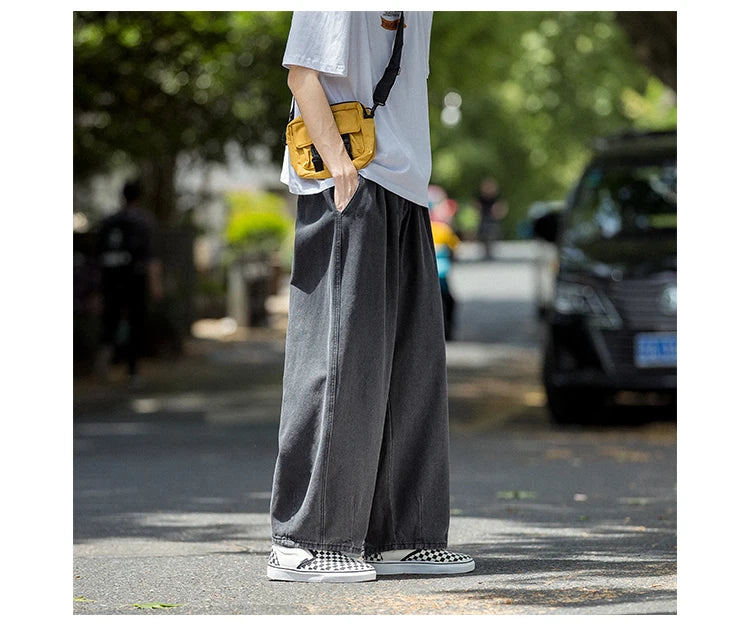 Men Jeans Wide Leg Denim Cargo jean pants Loose Straight Baggy Men's Jeans hip hop Streetwear Skateboard Neutral denim Trousers - Premium Kiosk