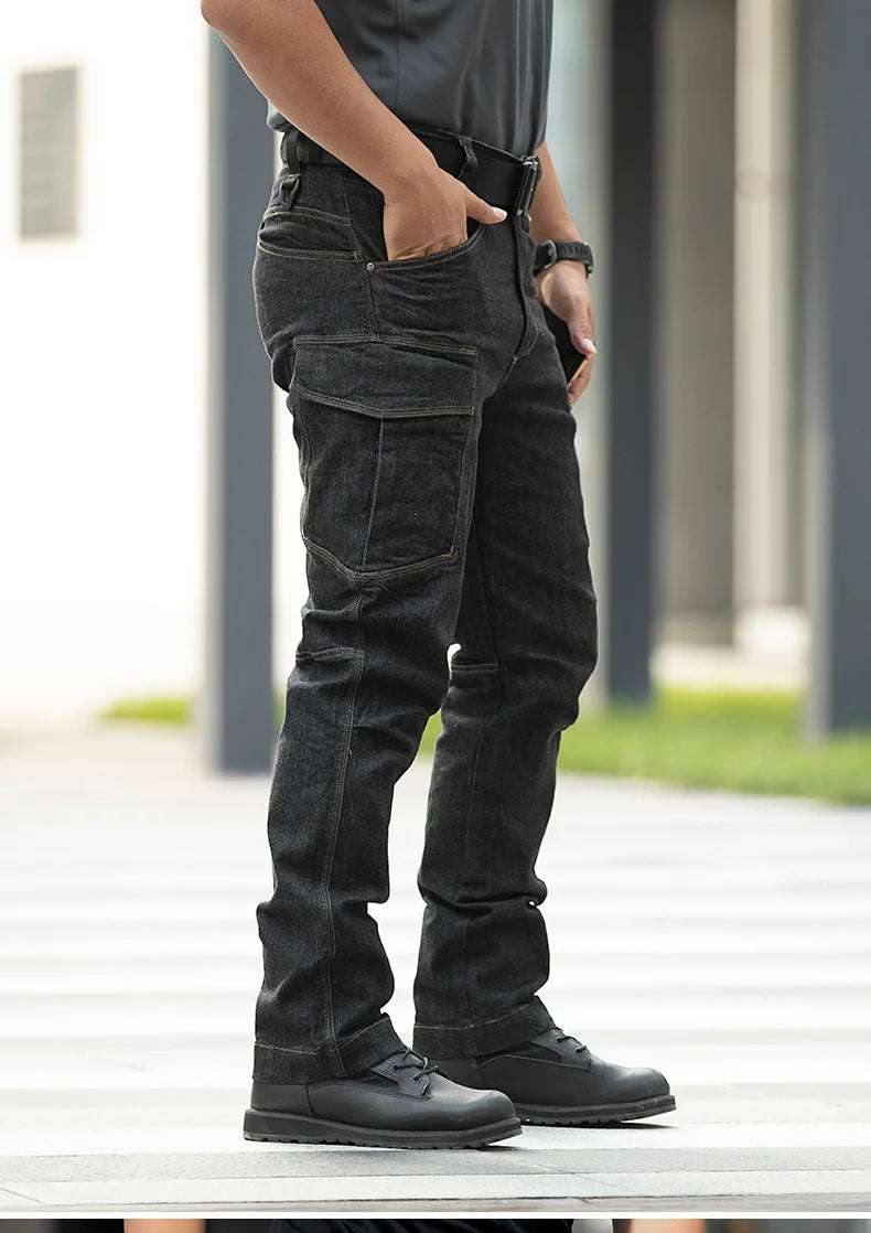 Men's Tactical Jeans Military Denim Cargo Pants Multi-pocket Elastic Casual Work Trousers Outdoor Combat Training Hiking Pants - Premium Kiosk
