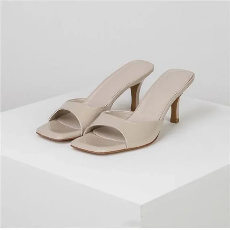 2024 Summer Slippers for Women Simple Mules Solid Color Women' Square Toe Stiletto Shoes Comfort Breathable Shallow High Heels - Premium Kiosk