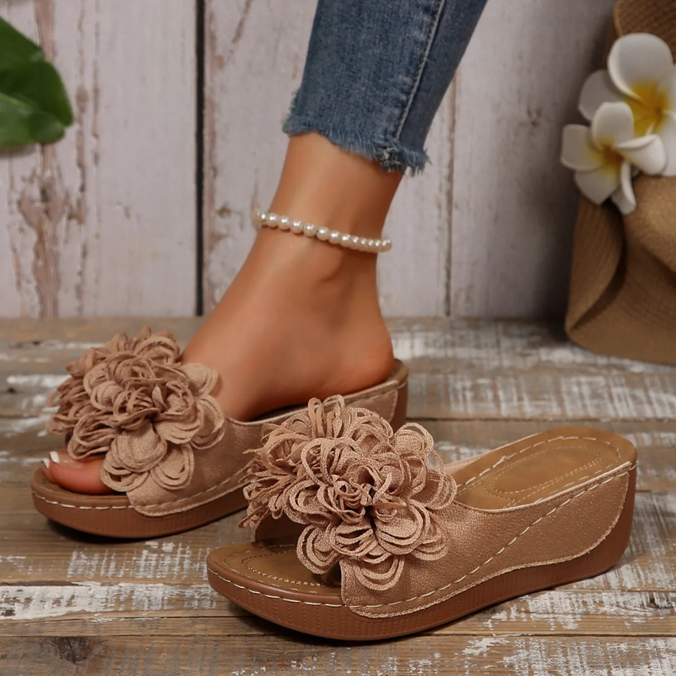 Women Wedges Slippers 2025 New Summer Sandals Slip on Fashion Woman Shoes Comfortable Flower Platform Slippers Slides Women - Premium Kiosk