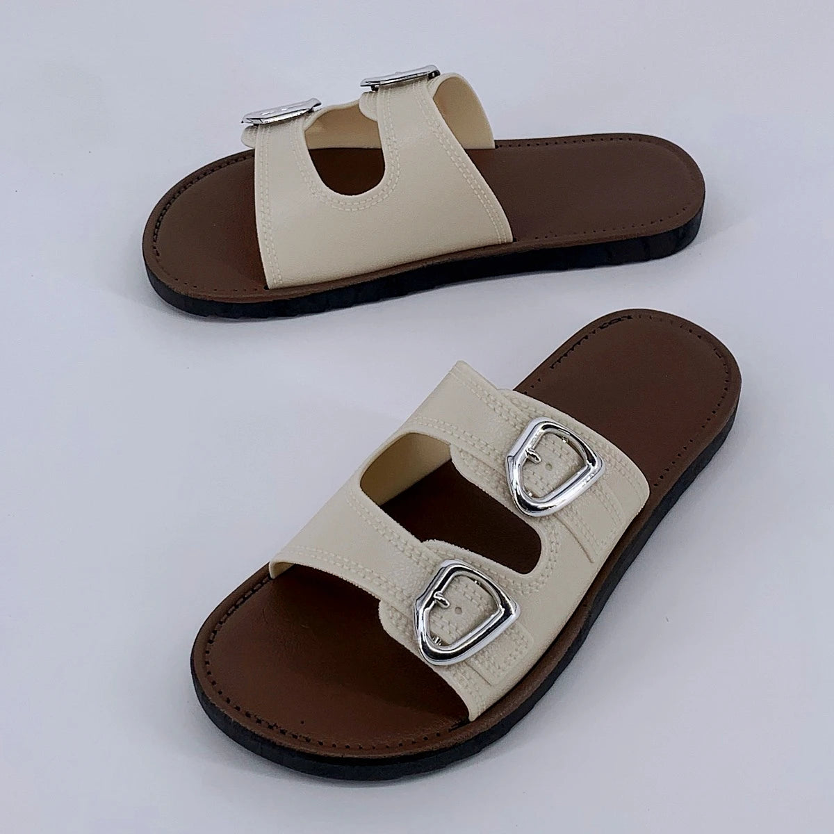 2025 New Slippers for Women Summer Outerwear Fashionable French Flat Soft Sole Anti-Slip Beach Belt Buckle Sandals - Premium Kiosk