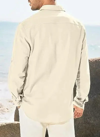 Men's Shirt Double-pocket Long-sleeved Shirt Casual Holiday Shirt Solid Color Simple Lapel Solid Color Work Shirt Top Shirt