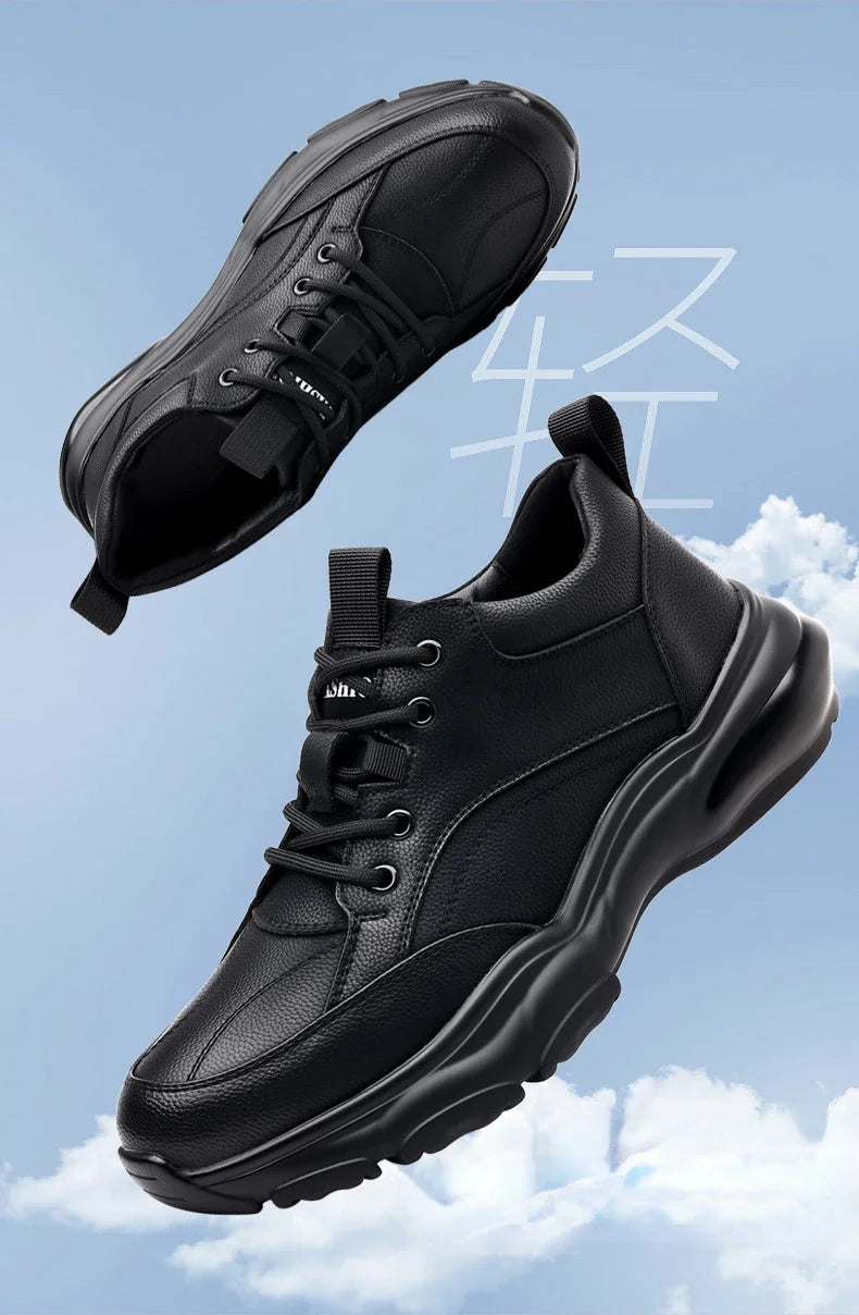 2025 New Designer Black Platform Sneakers for Men Fashion Casual Spring Autumn Soft Sole Cow Leather Shoes Man Zapatos De Hombre