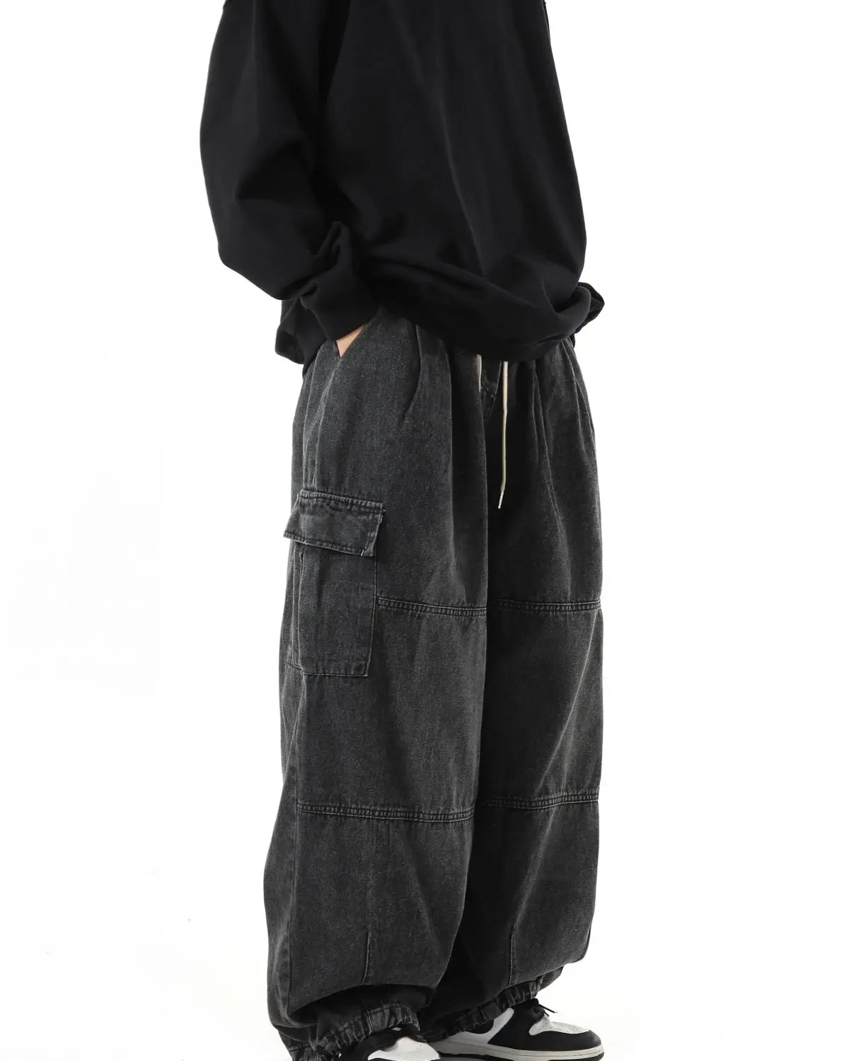 Y2k Black Baggy Cargo Jeans Trousers Men Streetwear Casual Hippie Jogging Wide leg Oversize Old Money Vintage Denim Pants - Premium Kiosk
