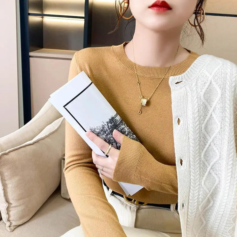 Women Sweaters 2024 O-neck Long Sleeve Autumn Winter Pullovers Fashion Korean Sweaters Bottoming Shirts Slim Knitwear Jumpers