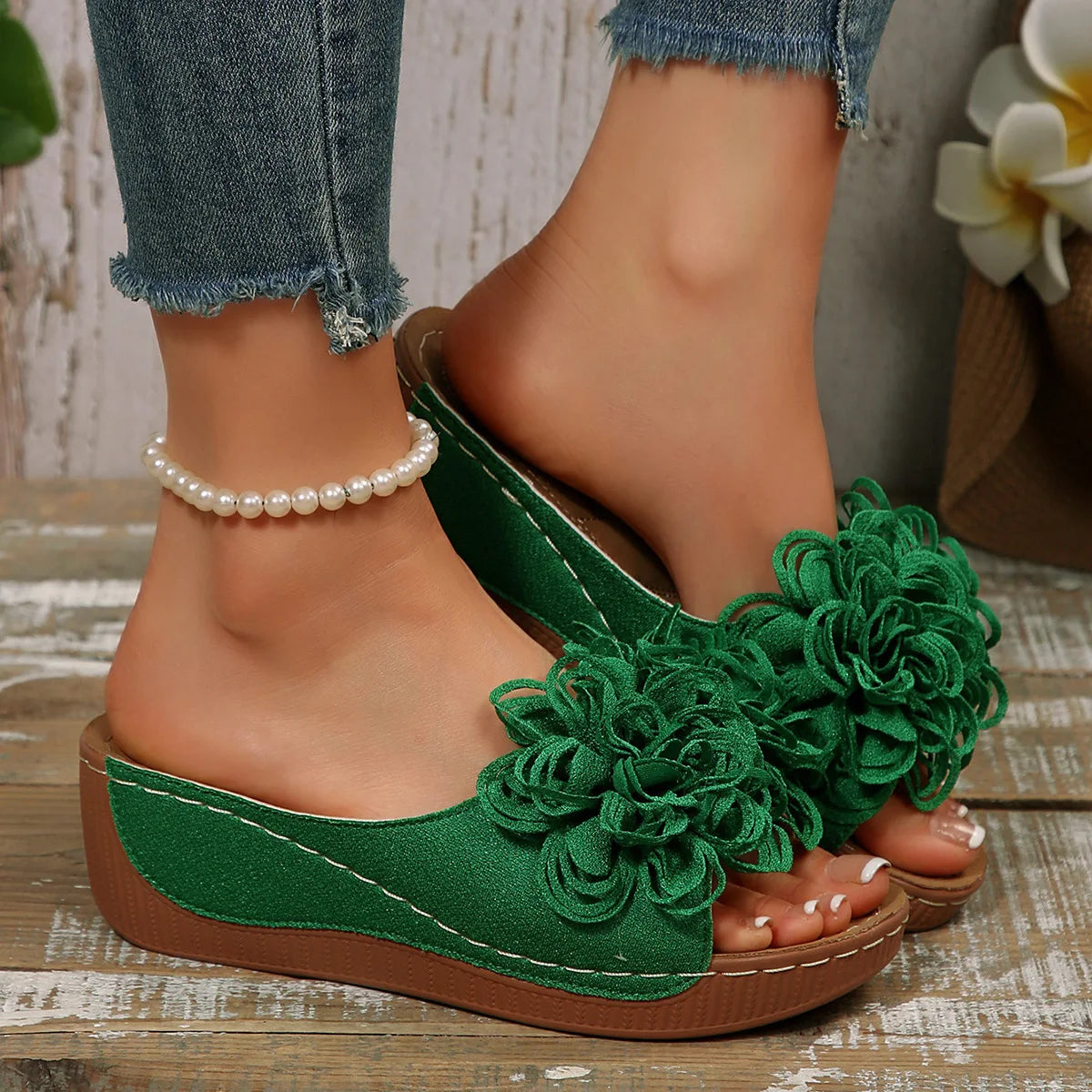 2025 New Women Platform Slippers Slip on Fashion Woman Shoes Summer Sandals Comfortable Flower Wedges Slippers Slides Women - Premium Kiosk
