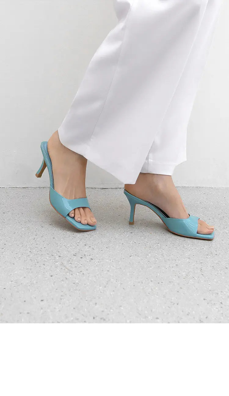 2024 Summer Slippers for Women Simple Mules Solid Color Women' Square Toe Stiletto Shoes Comfort Breathable Shallow High Heels - Premium Kiosk