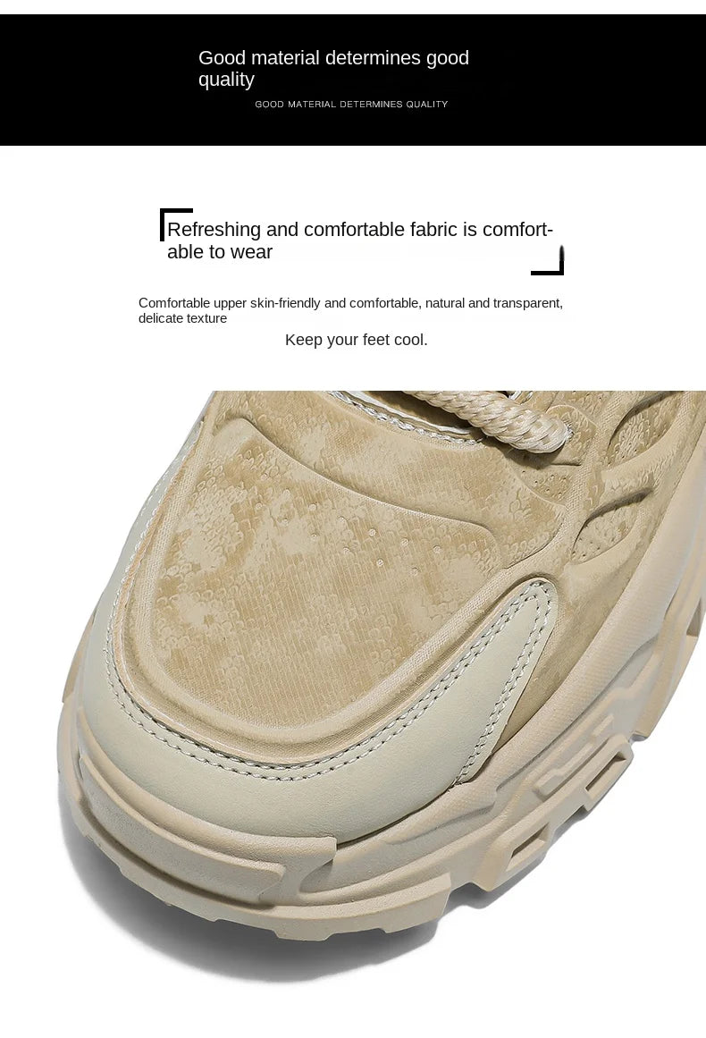 2025 Men's high-top thick-sole casual shoes versatile mixed material daddy sneakers outdoor tooling wear-resistant men's shoes