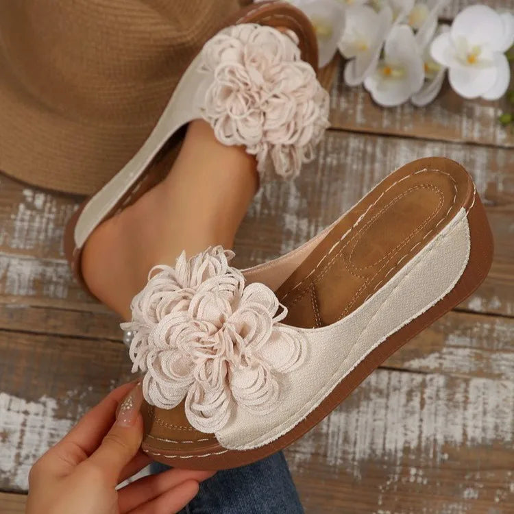 2025 New Women Platform Slippers Slip on Fashion Woman Shoes Summer Sandals Comfortable Flower Wedges Slippers Slides Women - Premium Kiosk