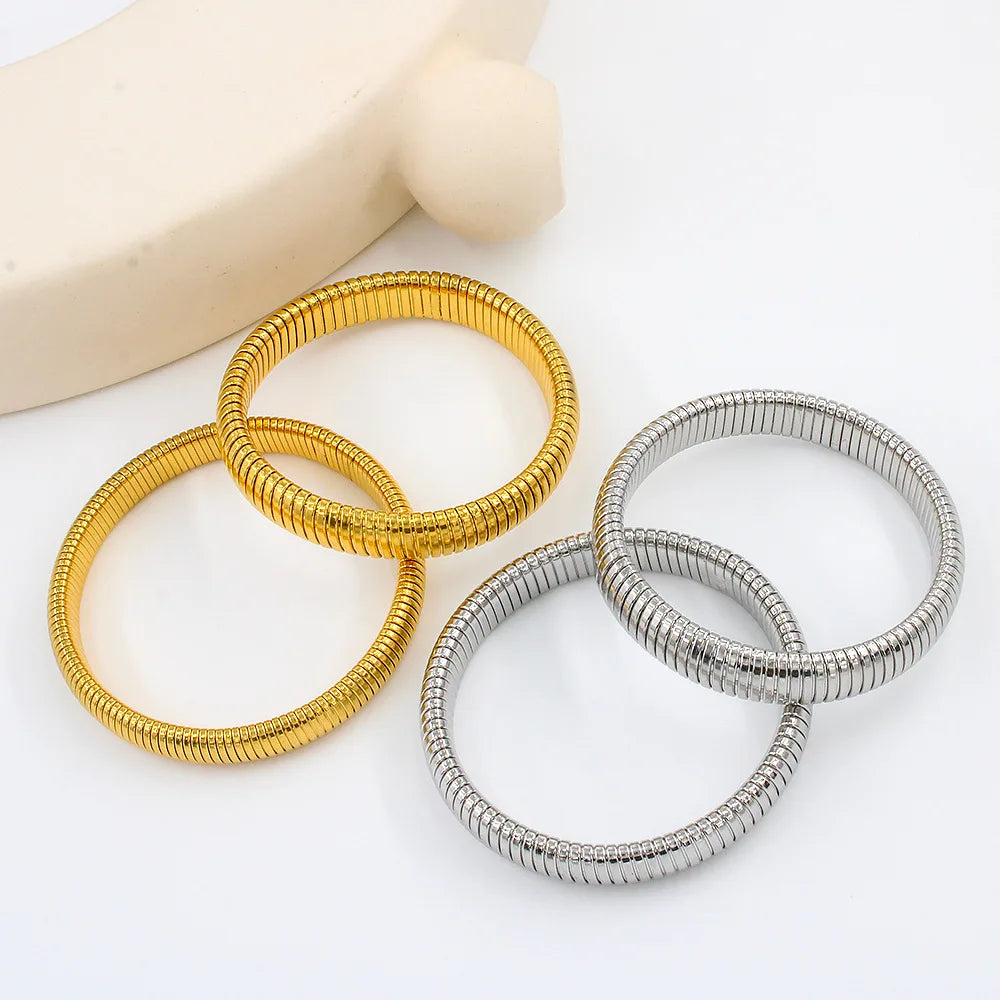 Yupsk Waterproof Stainless Steel Retro Elasticity Thick Metal Polish Bracelet 18K Gold Plated Fashion Jewelry for Men Women