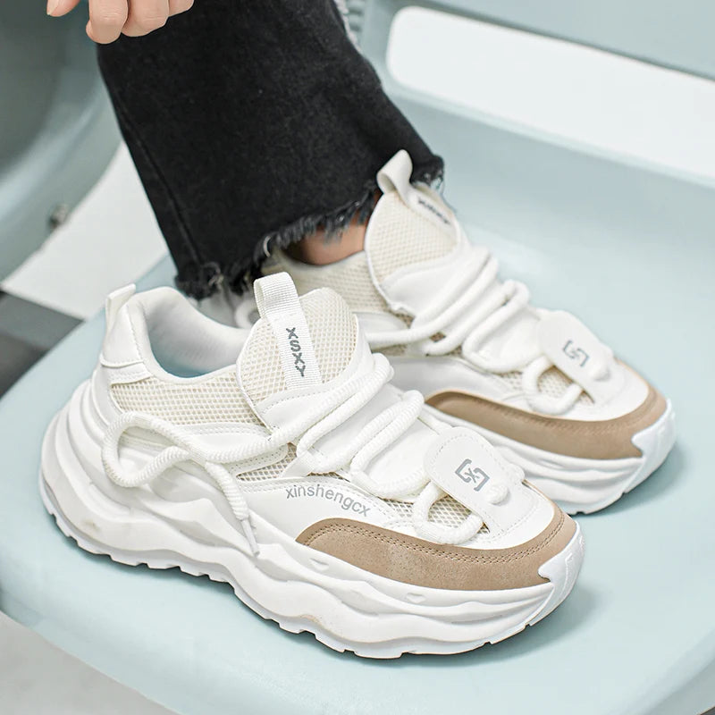 2024 new men comfortable outdoor comfort autumn Korean version of the trend thick sole leisure sports net men shoes Daddy shoes