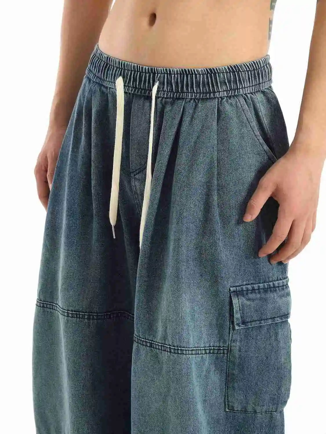 Y2k Black Baggy Cargo Jeans Trousers Men Streetwear Casual Hippie Jogging Wide leg Oversize Old Money Vintage Denim Pants - Premium Kiosk