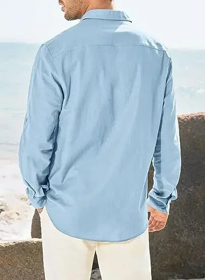 Men's Shirt Double-pocket Long-sleeved Shirt Casual Holiday Shirt Solid Color Simple Lapel Solid Color Work Shirt Top Shirt
