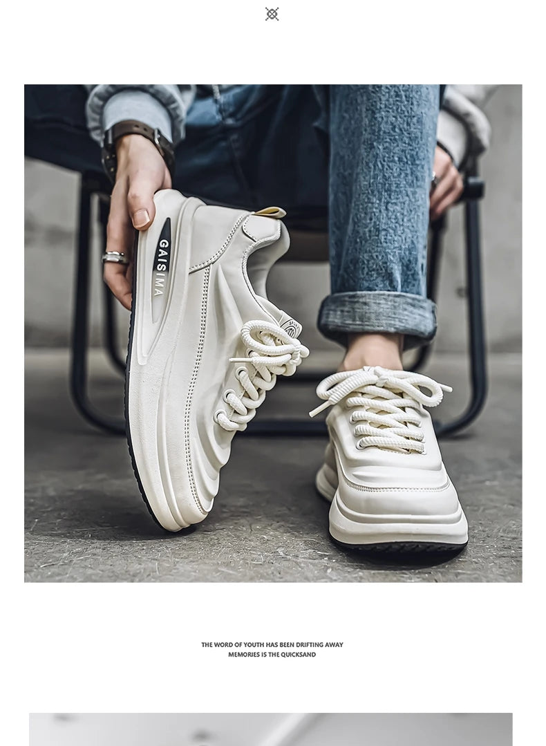 2024 New Four Seasons Leisure Sports Leather Men's Daddy Shoes Fashion Comfortable Sports Leisure Shoes Thick Sole Sneakers