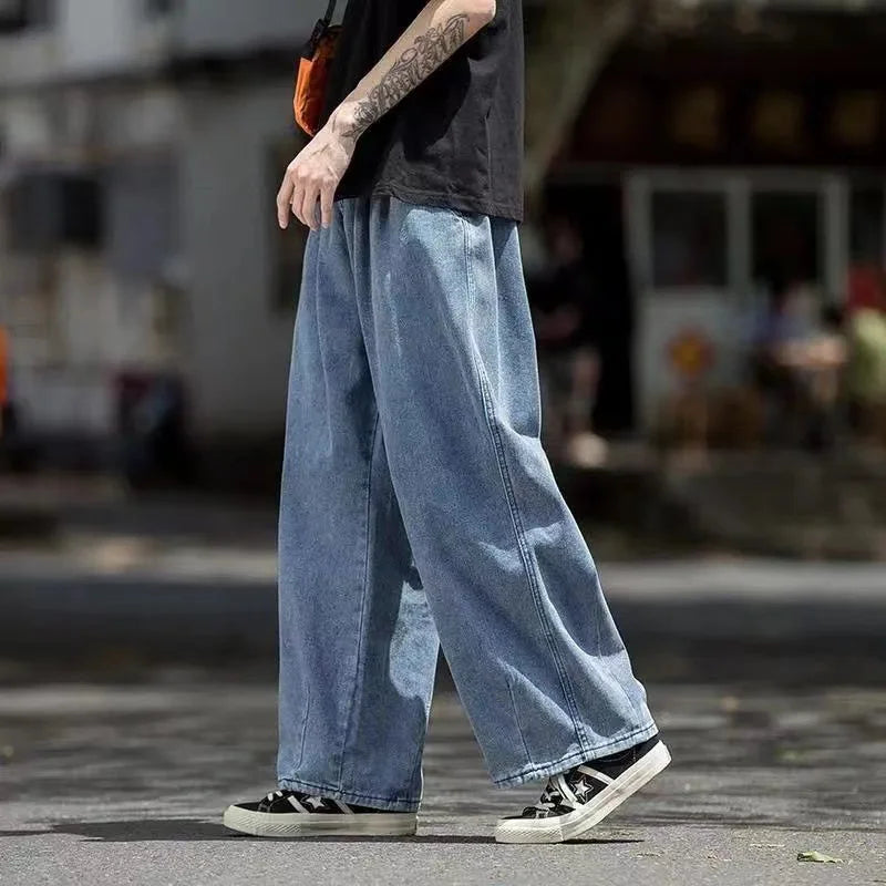 Men Jeans Wide Leg Denim Cargo jean pants Loose Straight Baggy Men's Jeans hip hop Streetwear Skateboard Neutral denim Trousers - Premium Kiosk