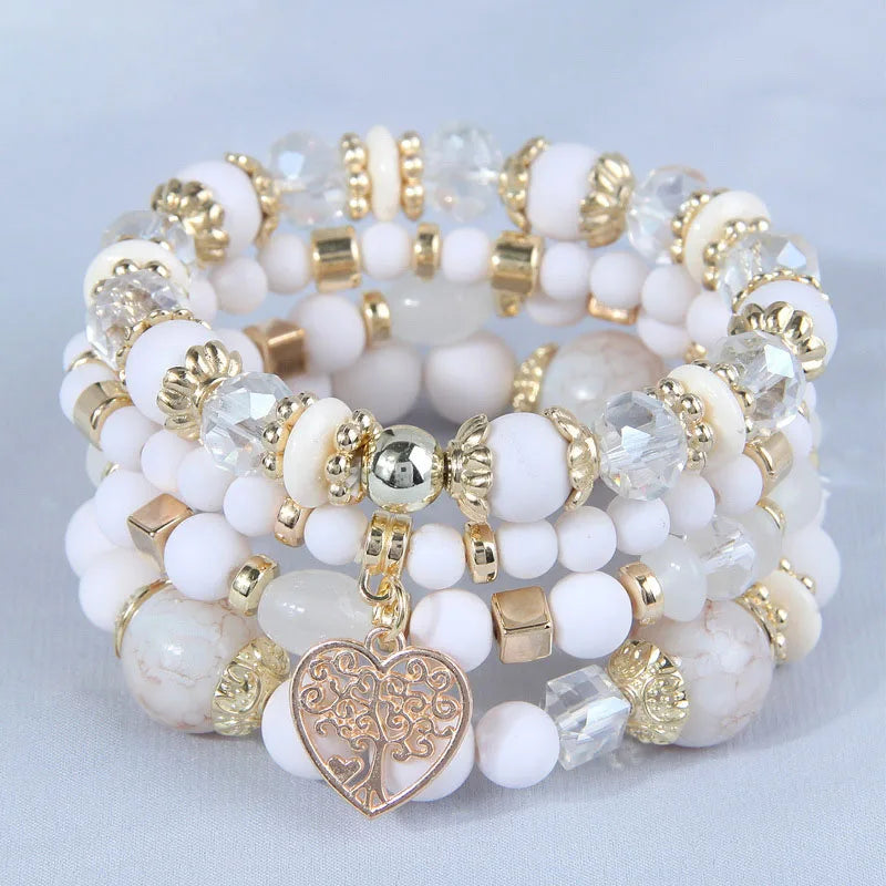 4 Pieces Stretch Beaded Bracelets Set For Women Heart Pendant Adjustable Colorful Charms New Fashion Jewelry Glass Stones C1338