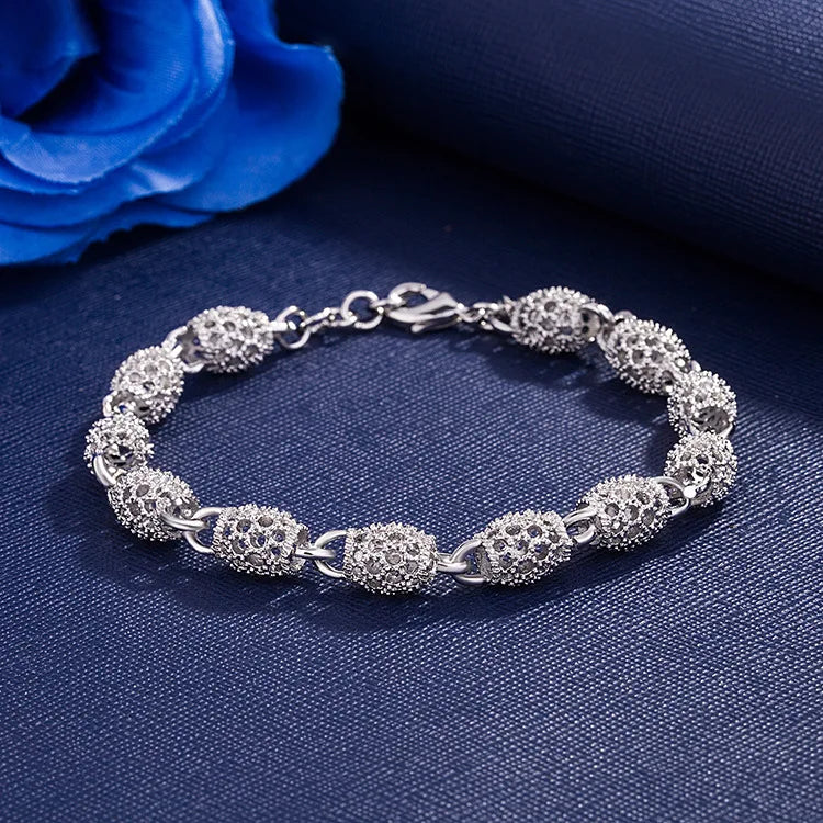 100% Solid 925 Sterling Silver Metal Bracelets for Women Men Adjustable Beads Handmade Simple Birthday Christmas Gift