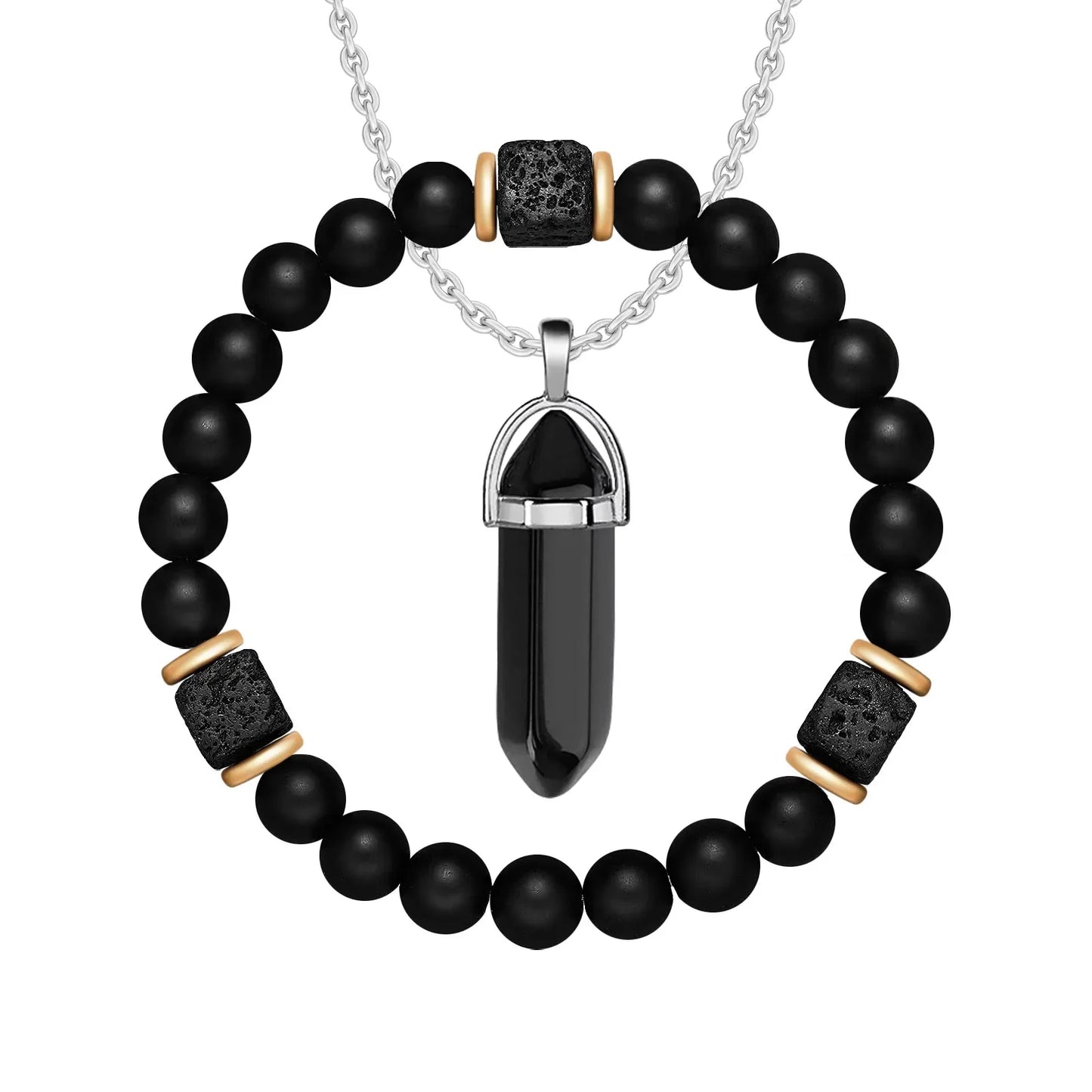 2pcs/set New Magnetic Bracelets and Necklace Set Men Nature Stone Bead Couple Bracelets Set for Women Health Care Help Weight Lo
