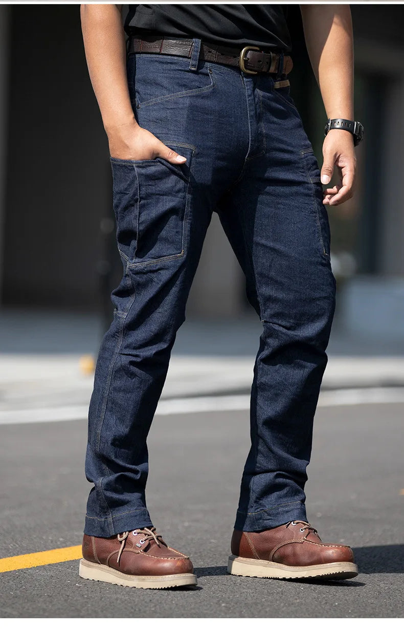 Men's Tactical Jeans Military Denim Cargo Pants Multi-pocket Elastic Casual Work Trousers Outdoor Combat Training Hiking Pants - Premium Kiosk