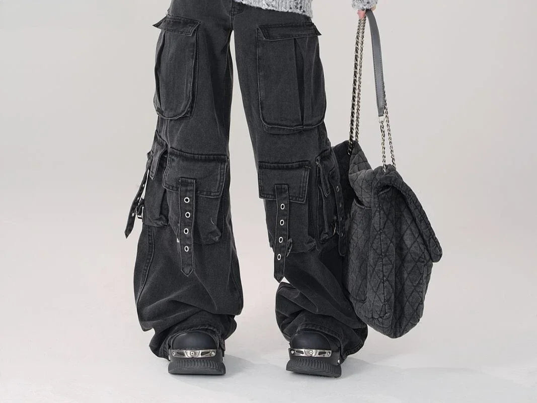 Women's Black Baggy Cargo Jeans Harajuku Oversize Denim Trousers Y2k 90s Vintage 2000s Jean Pants Trashy Clothes 2025 - Premium Kiosk