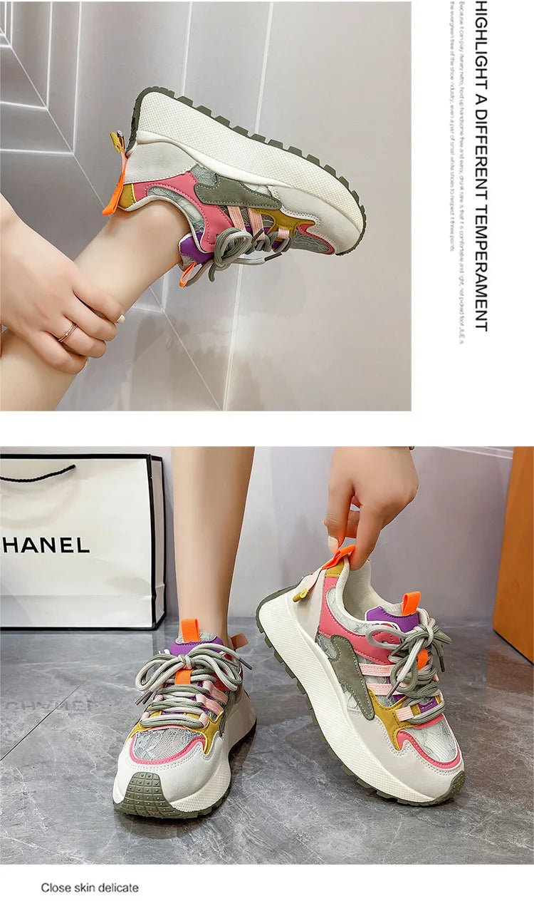 2024 New Colorblock Fashion Dad Shoes for Women Comfortable Sports Casual Shoes