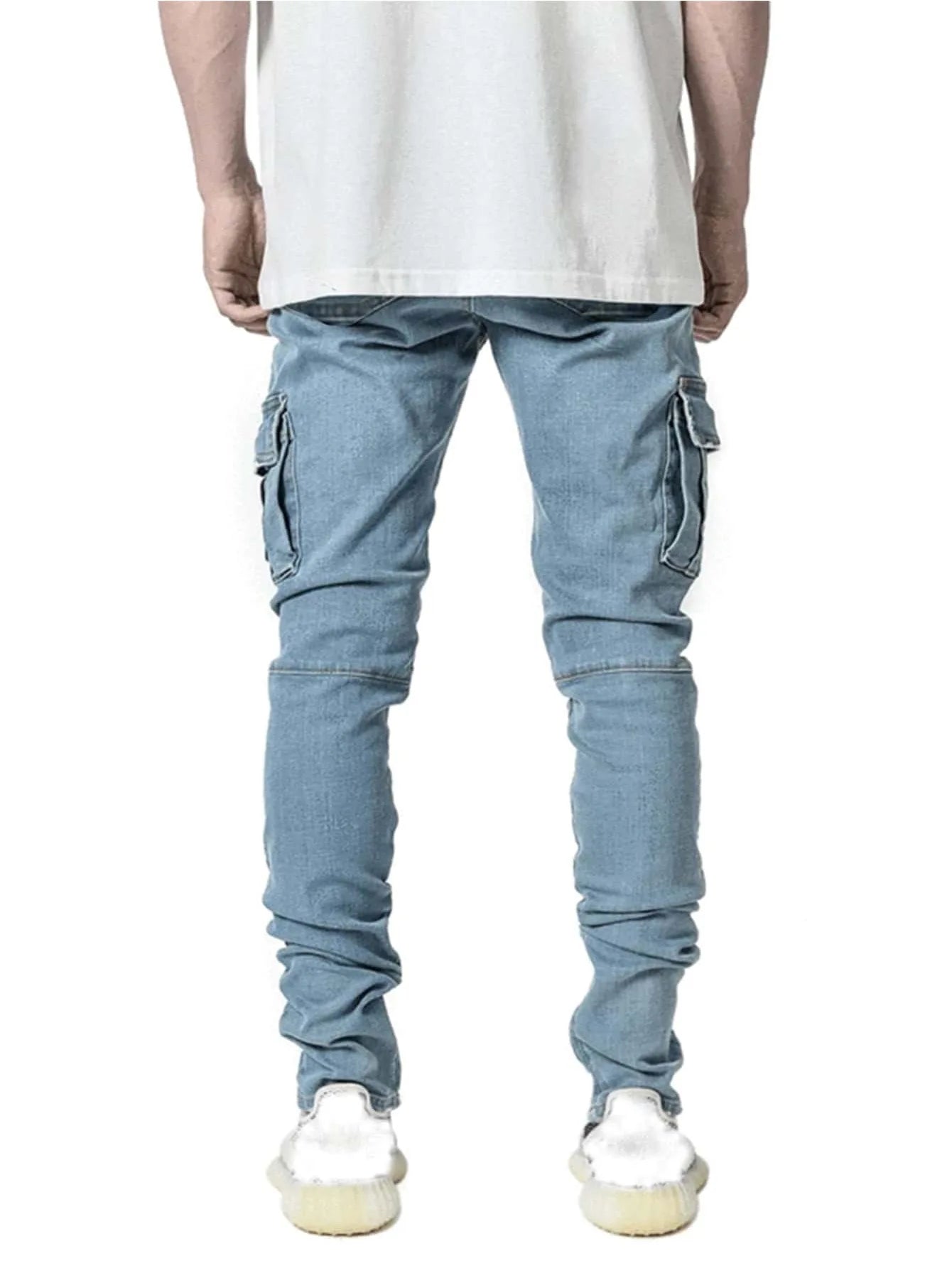 Fashion New Men's Denim Cargo Pants Multi-pockets Design Solid Slim Jeans Men Street Elastic Cowboy Trousers Daily Wear Joggers