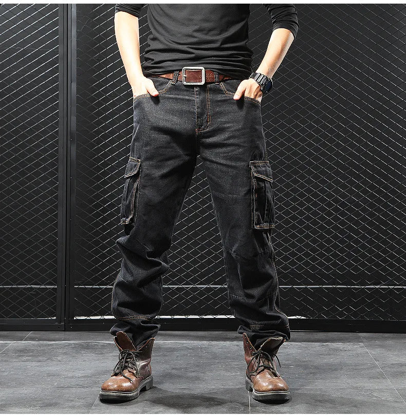 2025 Men's Multi-Pocket Straight Cargo Jeans Loose Casual Jeans - Premium Kiosk