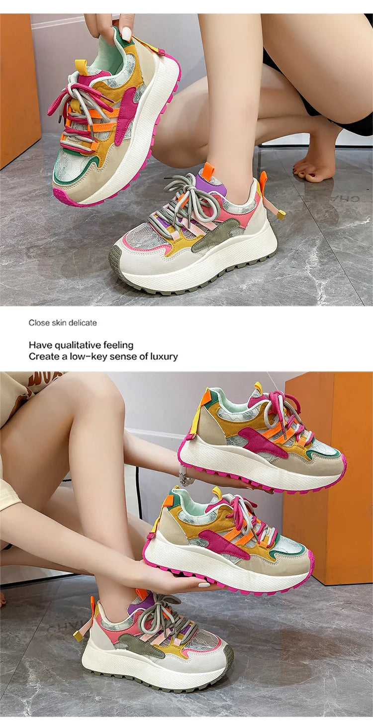 2024 New Colorblock Fashion Dad Shoes for Women Comfortable Sports Casual Shoes