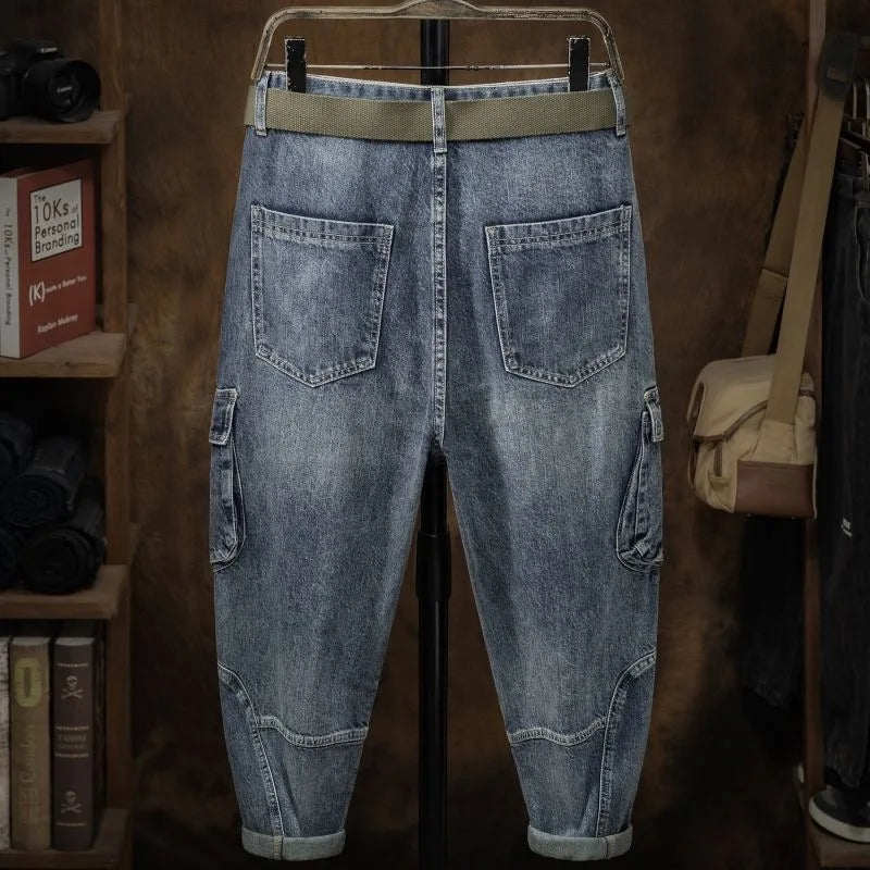 2023 Spring and Autumn New Classic Fashion With Solid Color Cargo Jeans Men Casual Loose Comfortable High Quality Pants 28-36 - Premium Kiosk