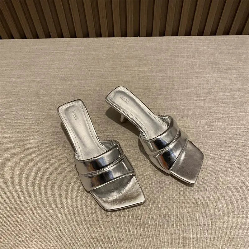 Women's Slippers 2025 New Women's Summer Fashion Open Toe Square Flip-Flops Women's High Heel Sandals for Women - Premium Kiosk