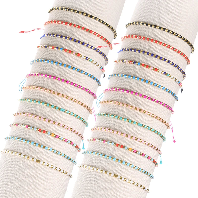 12pcs Multi-Color Bracelets Set Small Beads Charms Bracelet Adjustable Rope Bracelet Jewelry for Girls Women