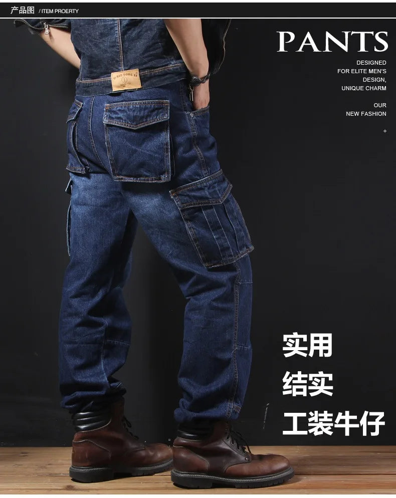 2025 Men's Multi-Pocket Straight Cargo Jeans Loose Casual Jeans - Premium Kiosk