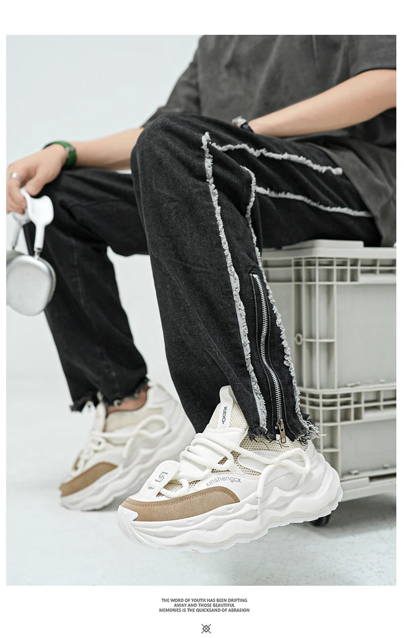 2024 new men comfortable outdoor comfort autumn Korean version of the trend thick sole leisure sports net men shoes Daddy shoes