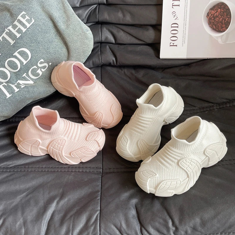 2025 New children's one foot thick soled girls' dad shoes with soft soles and high tops for spring and autumn boys' sports shoes