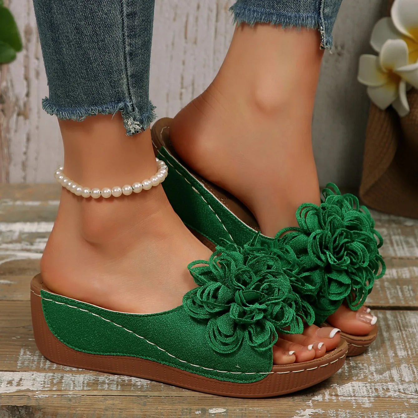 Women Wedges Slippers 2025 New Summer Sandals Slip on Fashion Woman Shoes Comfortable Flower Platform Slippers Slides Women - Premium Kiosk