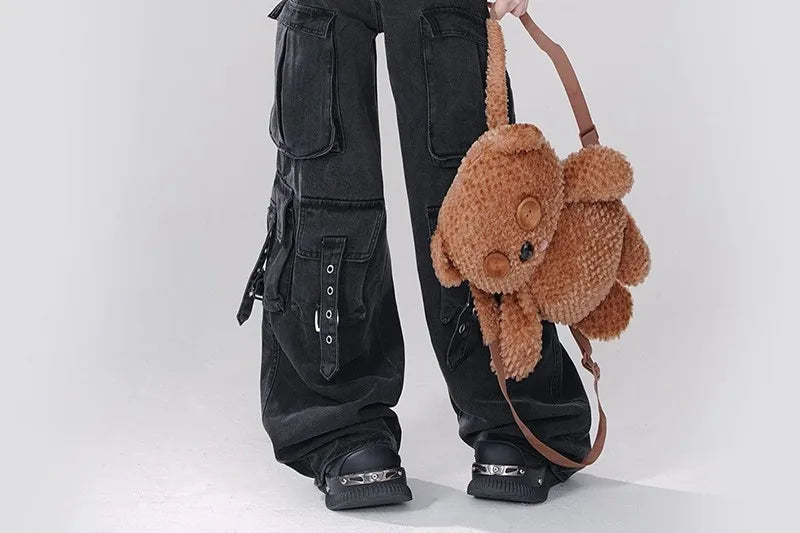 Y2K 2000S Black Cargo Jeans Women Vintage Streetwear Wide Leg Denim Pants Harajuku Aesthetic High Waist Baggy Straight Trousers - Premium Kiosk