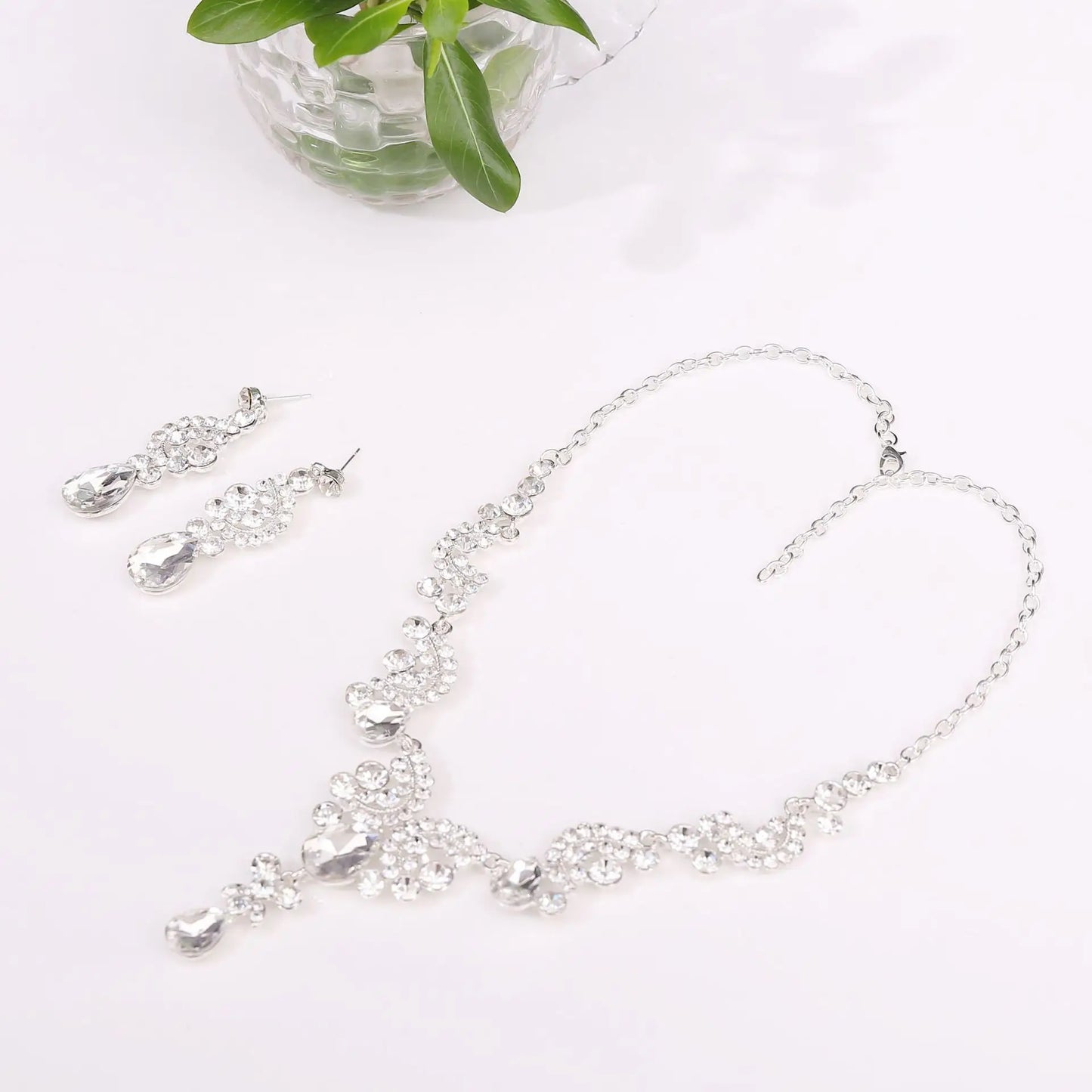 3pcs/set Princess Crown Bridal Jewelry Sets for Girls Water Drop Green Blue Red Crystal Tiaras Necklace Earrings New Jewelry Set