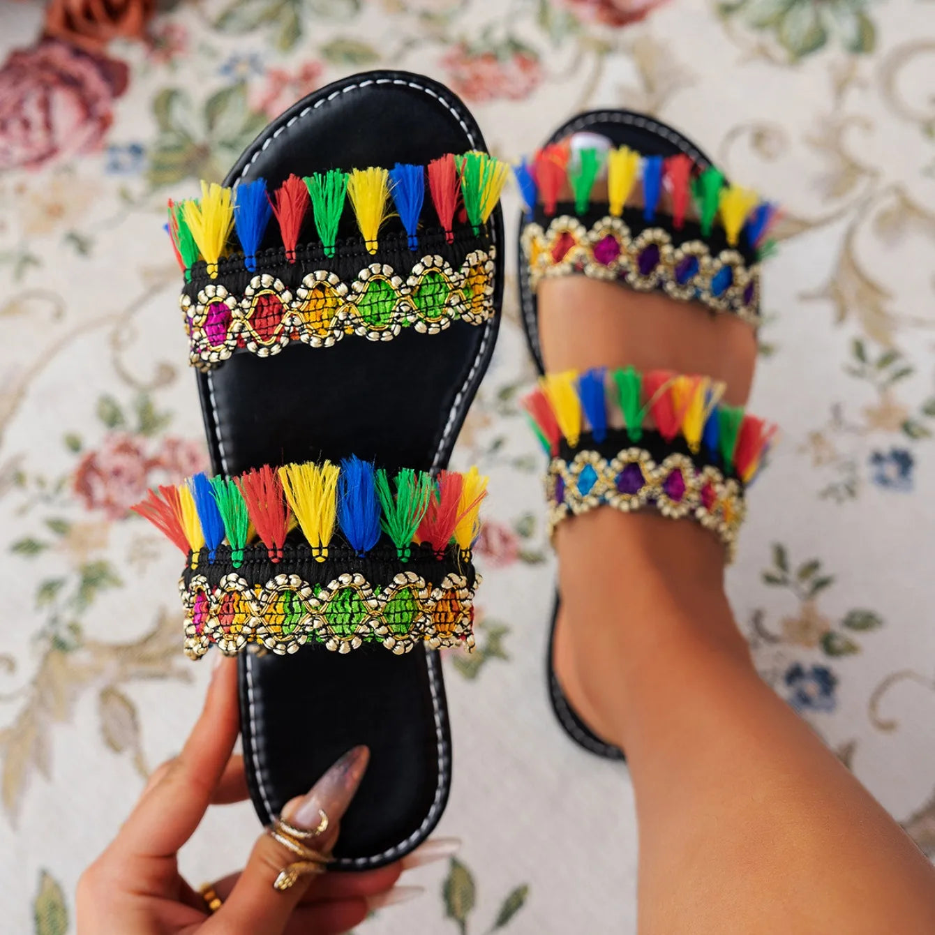 2025 New Women Slippers Casual Comfortable Beach Slippers Bohemia Style Flat Shoes Ladies Outdoor Fashion Sandals Slides Women - Premium Kiosk