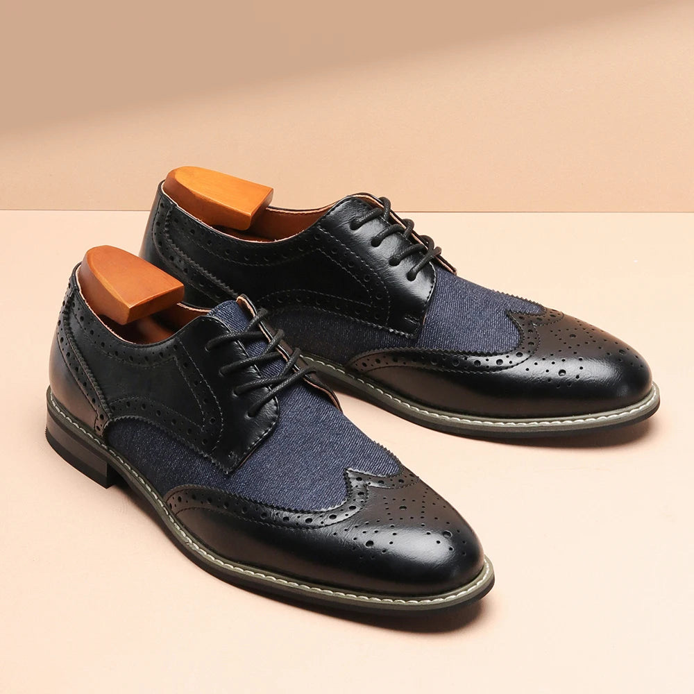 2025 New Brogue Dress Shoes Man Wedding Leather Social Shoe Male