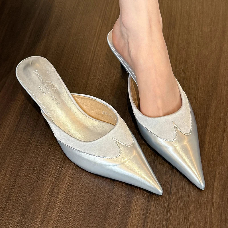Women Slippers Pointed Toe Sexy Fashion Shoes Elegant Summer Heeled Shoes Woman 2025 Designer Luxury Pumps Dress New Shoes Lady - Premium Kiosk