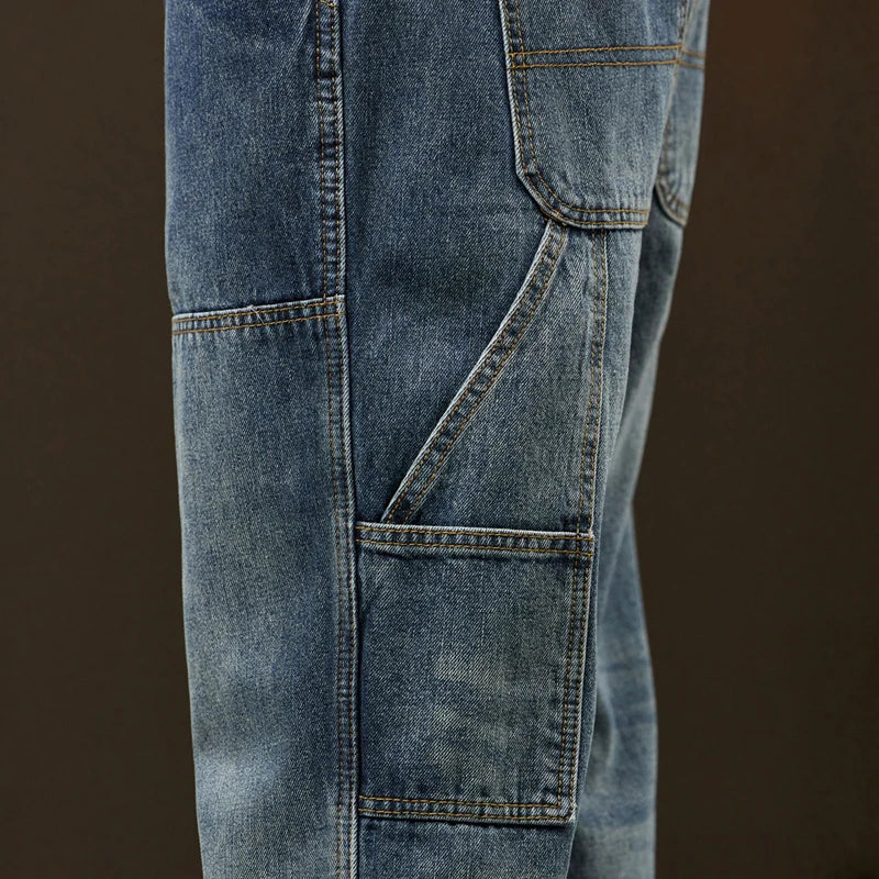 2024 Cargo Jeans Men Harem Pants Loose Baggy Pants Blue Patched Fashion Designer Pockets Trousers Oversized Tapered Streetwear - Premium Kiosk