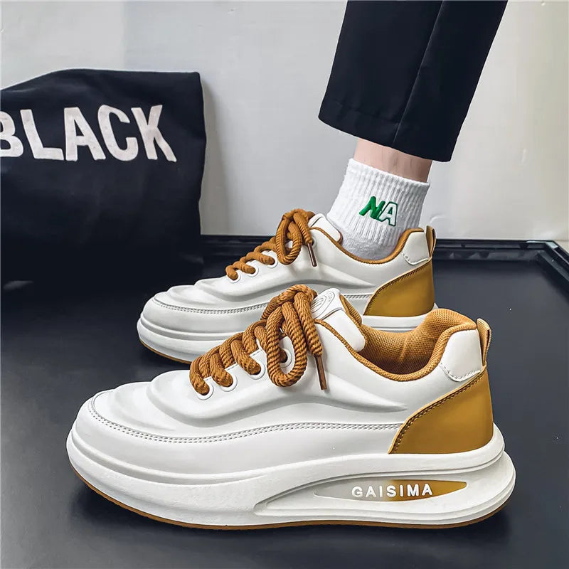 2024 New Four Seasons Leisure Sports Leather Men's Daddy Shoes Fashion Comfortable Sports Leisure Shoes Thick Sole Sneakers