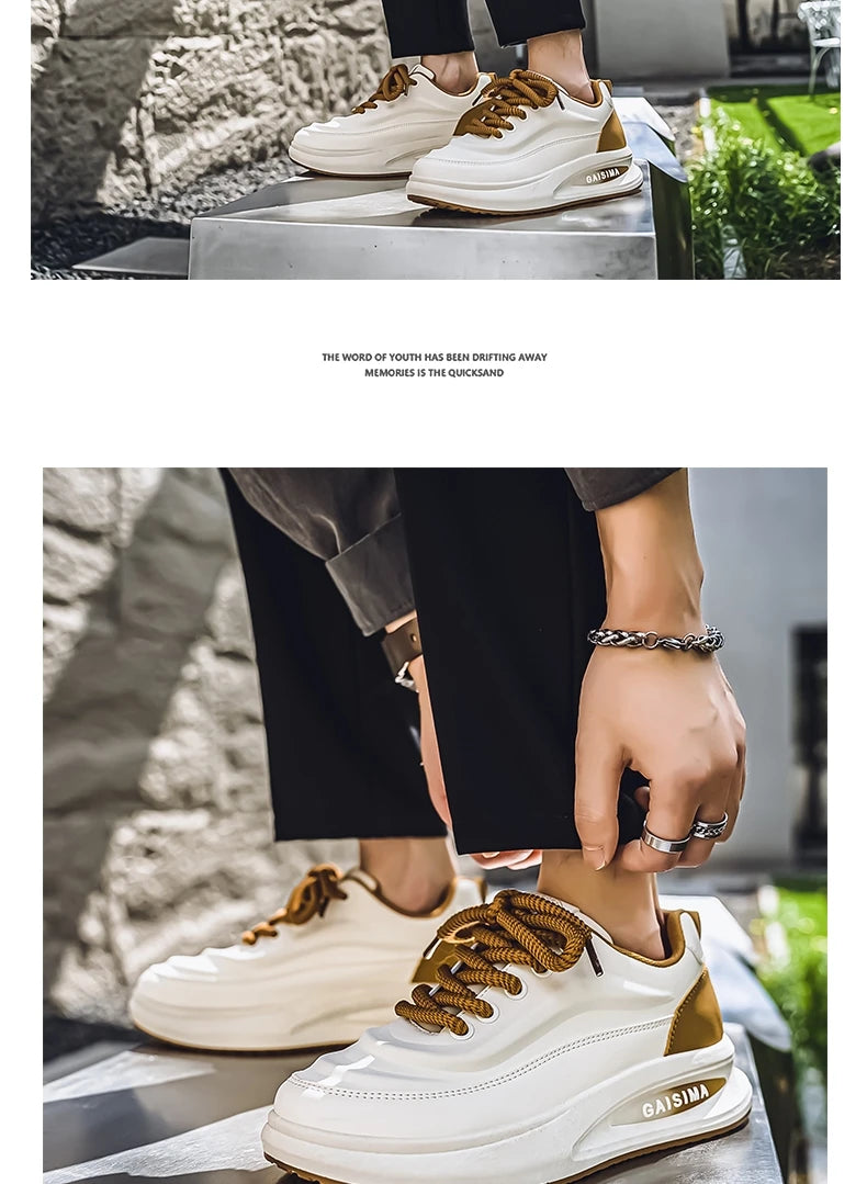 2024 New Four Seasons Leisure Sports Leather Men's Daddy Shoes Fashion Comfortable Sports Leisure Shoes Thick Sole Sneakers