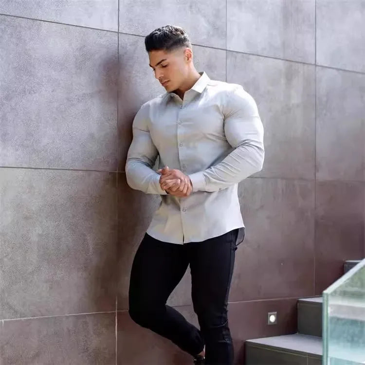 A Sporty Men's Shirt With High Elasticity And Long Sleeves Paired With A Slimming British Business Formal Shirt A Trendy Brand