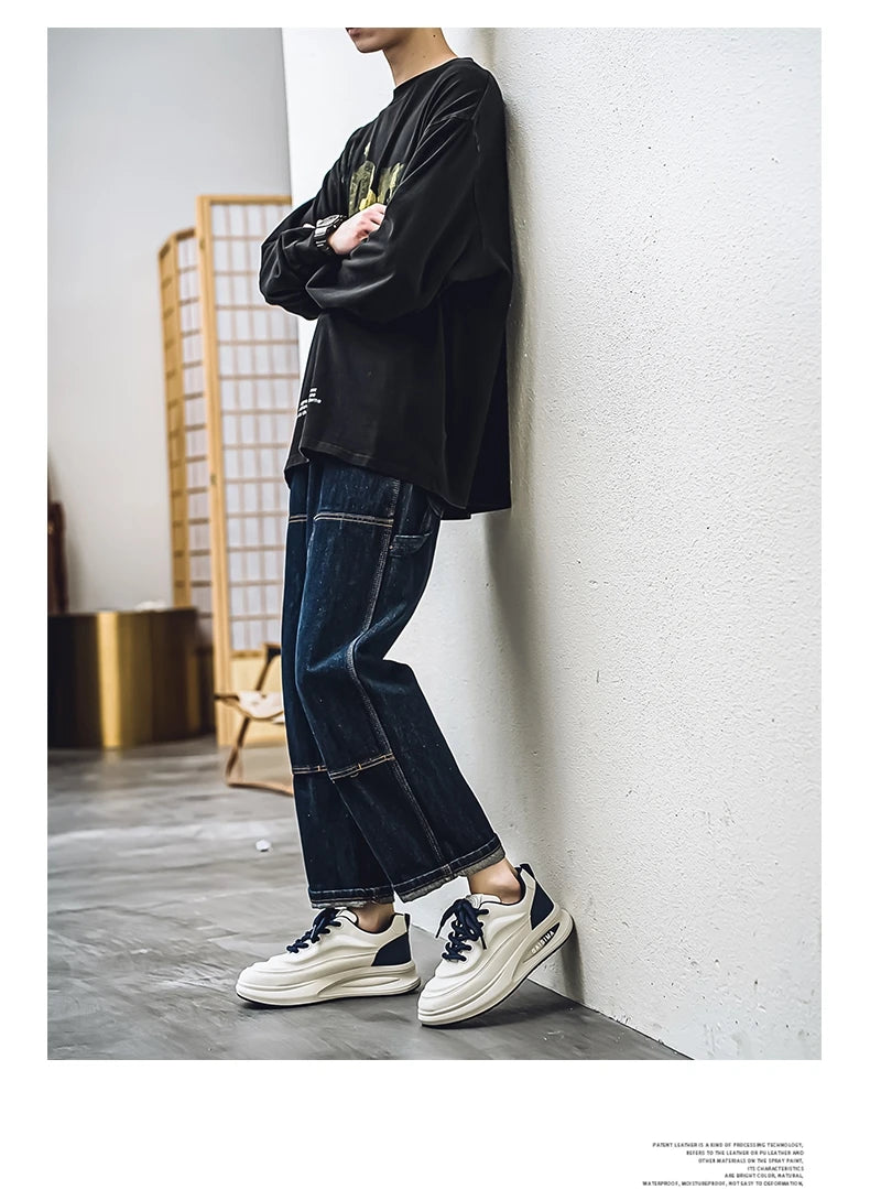 2024 New Four Seasons Leisure Sports Leather Men's Daddy Shoes Fashion Comfortable Sports Leisure Shoes Thick Sole Sneakers