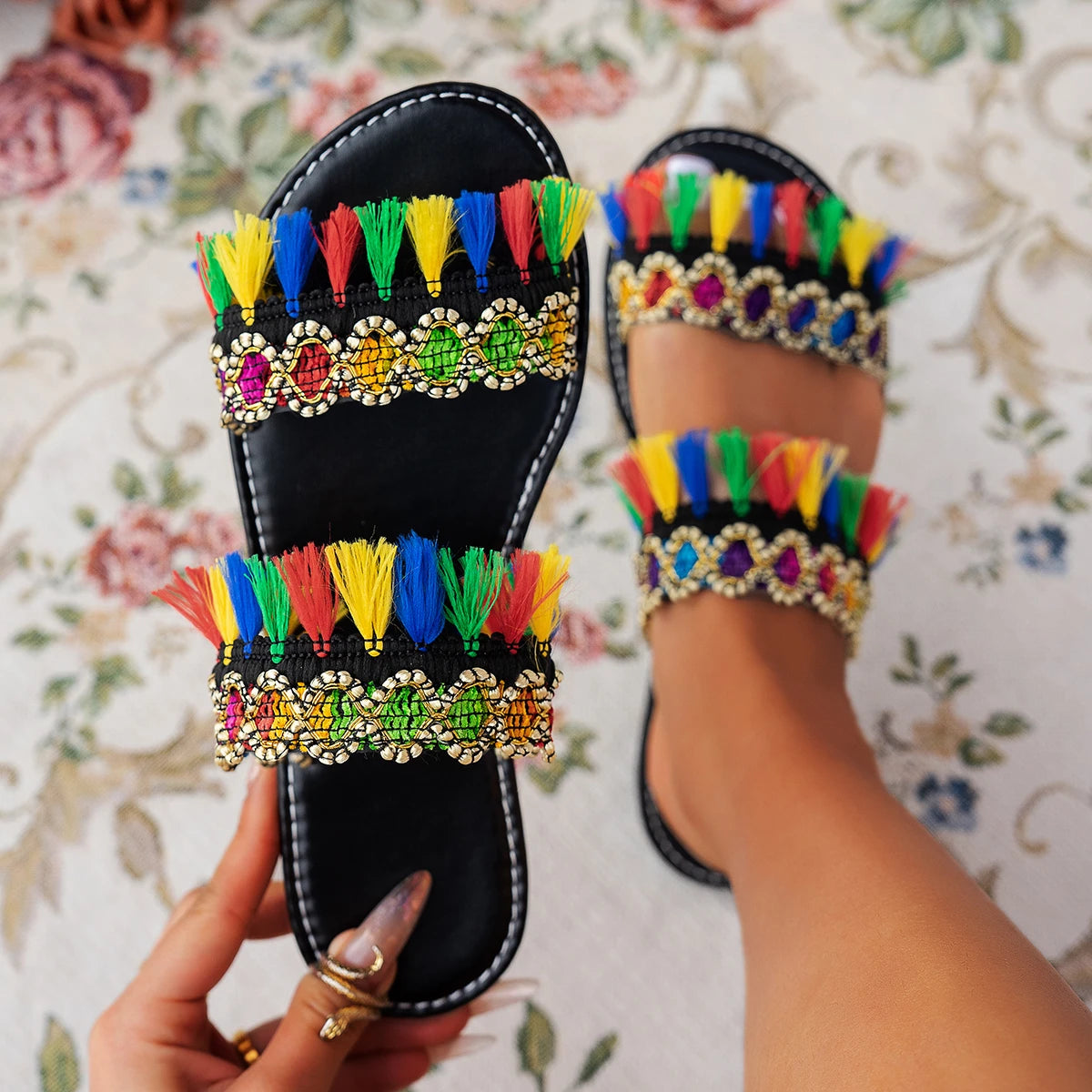 2025 New Women Slippers Casual Comfortable Beach Slippers Bohemia Style Flat Shoes Ladies Outdoor Fashion Sandals Slides Women - Premium Kiosk