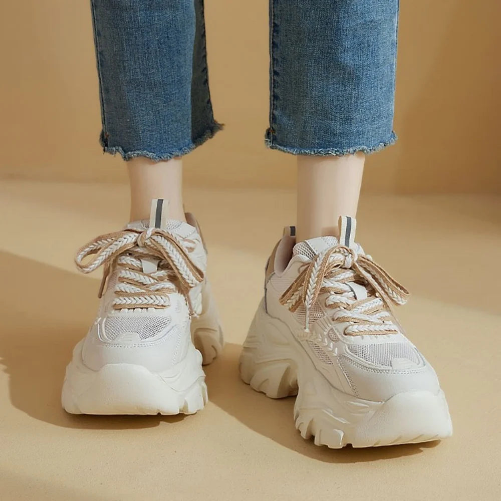 Women's thick bottom daddy shoes summer breathable mesh small white shoes girls casual shoes heightened thin sports board shoes